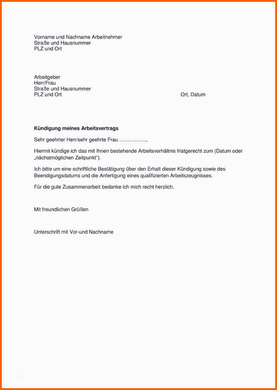 Ideal Besten Der Kündigungsschreiben Arbeitnehmer Vorlage