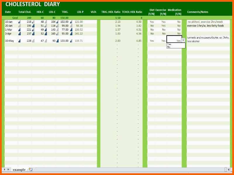 Ideal Cholesterin Tagebuch Excel Vorlage Cholesterin Niveaus