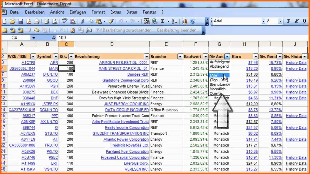 Ideal Dividenden Depot Excel Datei