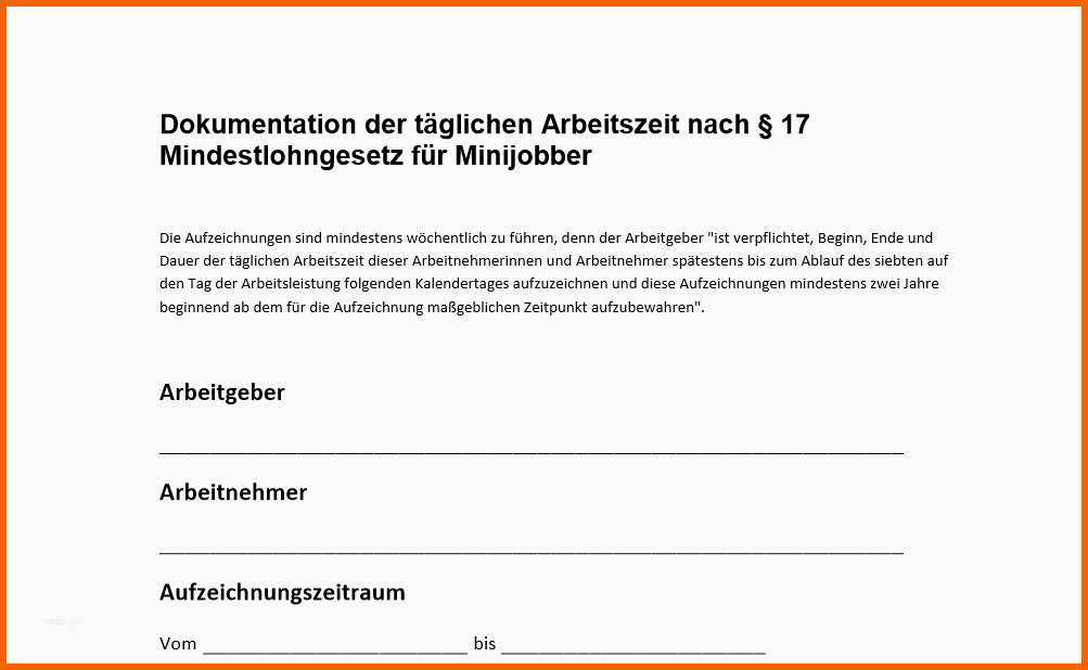 Ideal Dokumentation Minijob Vorlage Erstaunlich Download