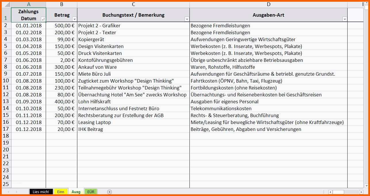 Ideal Einnahmen Berschuss Rechnung Als Excelvorlage Excel