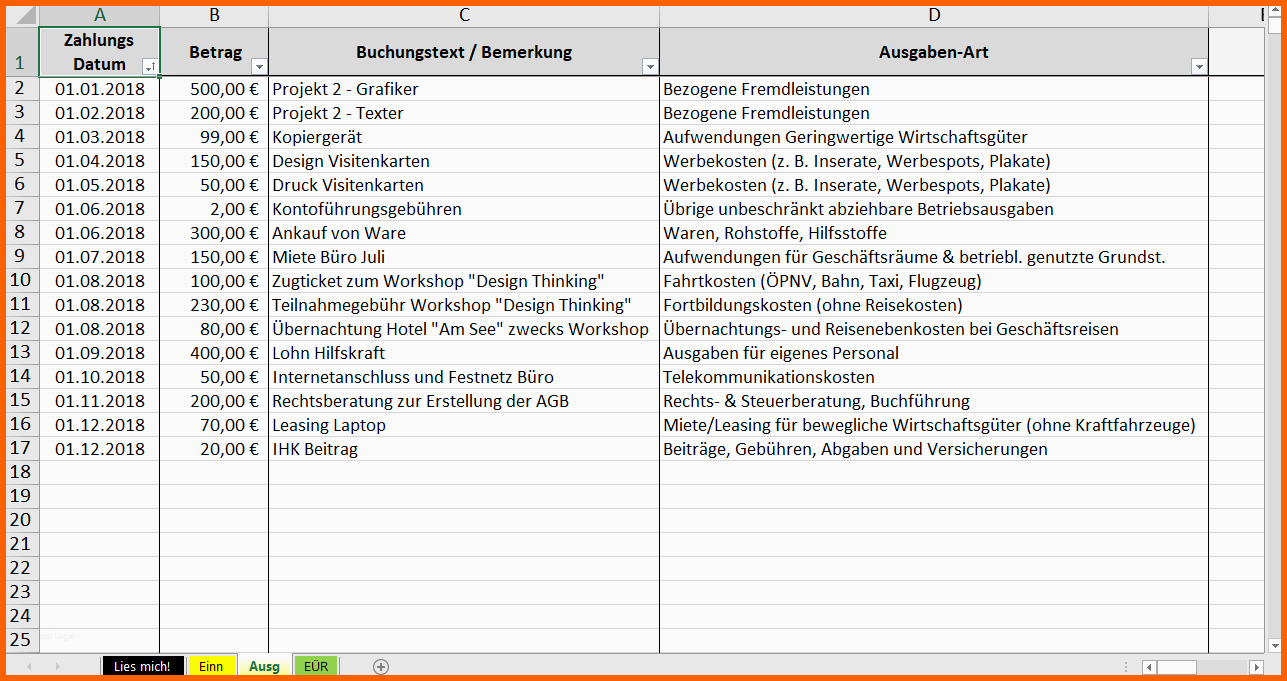 Ideal EÜr Light Kostenlose Vorlage Für Kleinunternehmer