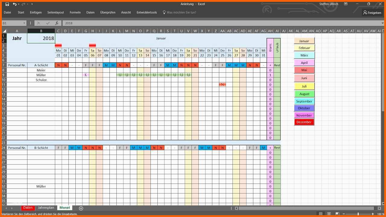 Ideal Excel Schichtplan Erstellen Monatsübersicht Aus Jahresplan