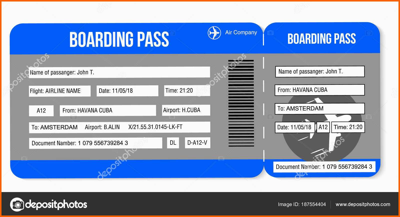Ideal Flugticket Boarding Pass Tickets Vorlage isoliert Auf