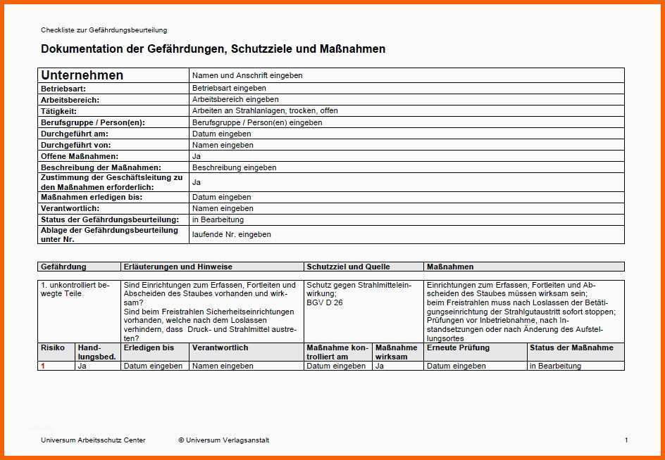 Ideal Gefährdungsbeurteilung Excel Vorlage – De Excel