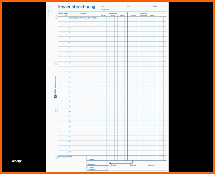 kassenabrechnung mit mwst spalte fuer einnahmen und ausgaben p