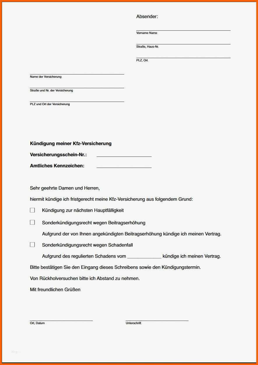 Ideal Kfz Versicherung Kündigen Vorlage Kostenlos Hübsch