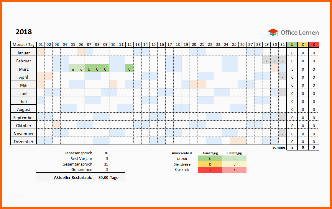 Ideal Kostenlose Excel Urlaubsplaner Vorlagen 2018 Und 2019