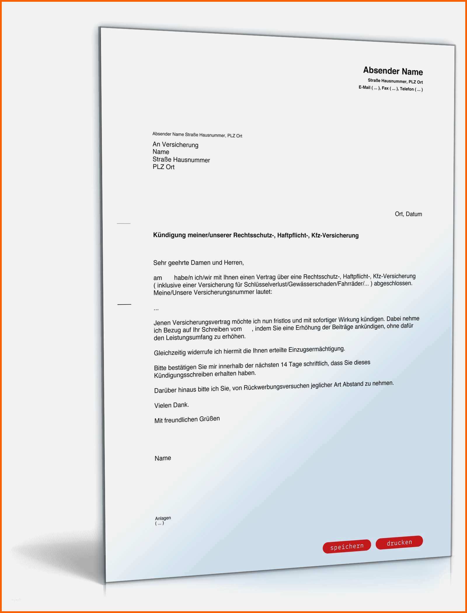Ideal Kündigung Versicherung Vorlage Erstaunlich