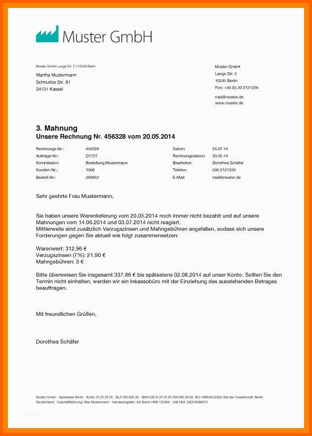 Ideal Mahnschreiben Rechnung Vorlage 10 Anschreiben Rechnung