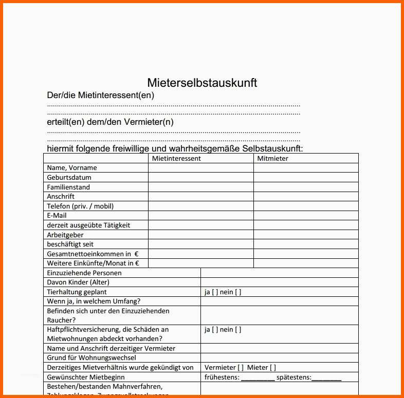 Ideal Mieter Selbstauskunft formular Download