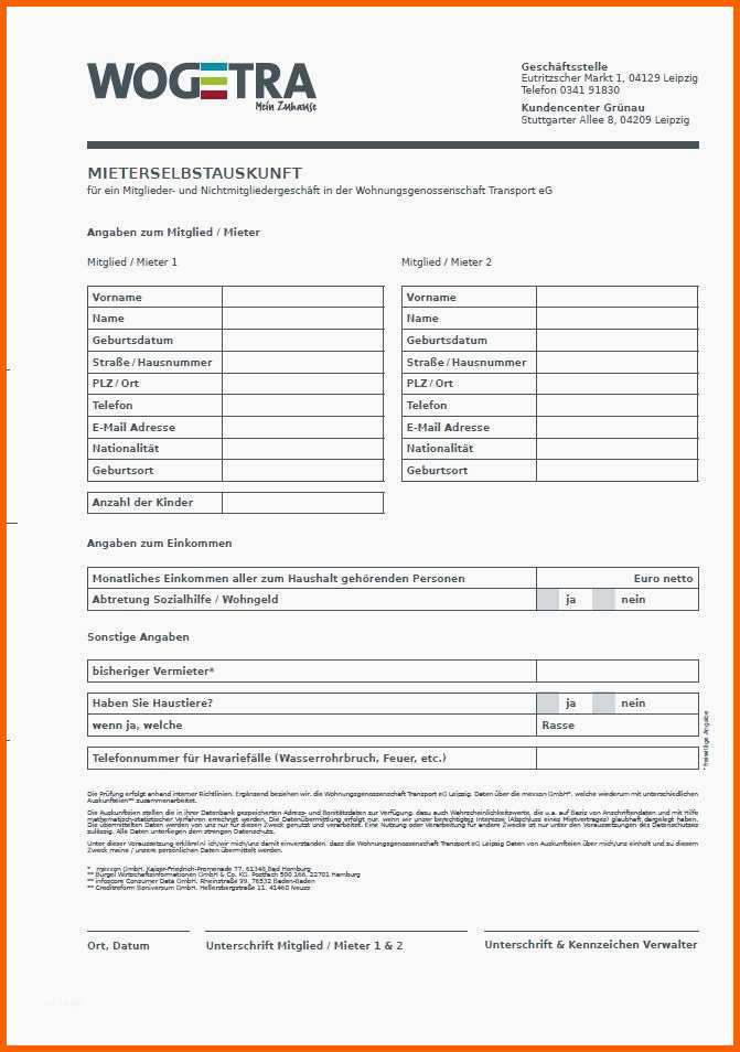 Ideal Mieterselbstauskunft formular Word Mieterselbstauskunft