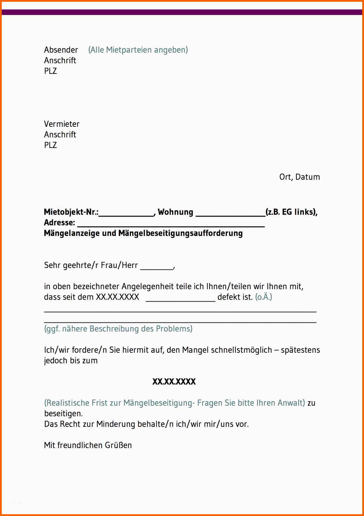 Ideal Mietminderung Bei Mängeln – Kostenlose Vorlagen En