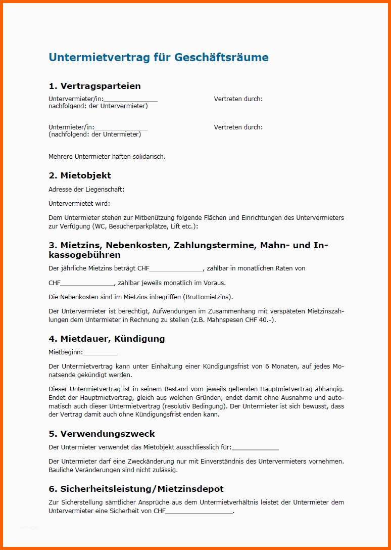 Ideal Muster Untermietvertrag Für Geschäftsräume