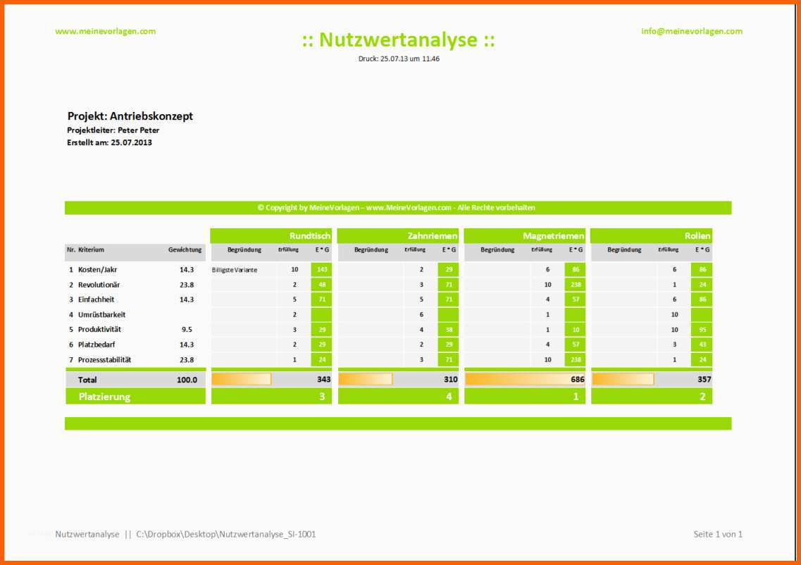 Ideal Nutzwertanalyse Excel Vorlagen Nwa Präferenzmatrix