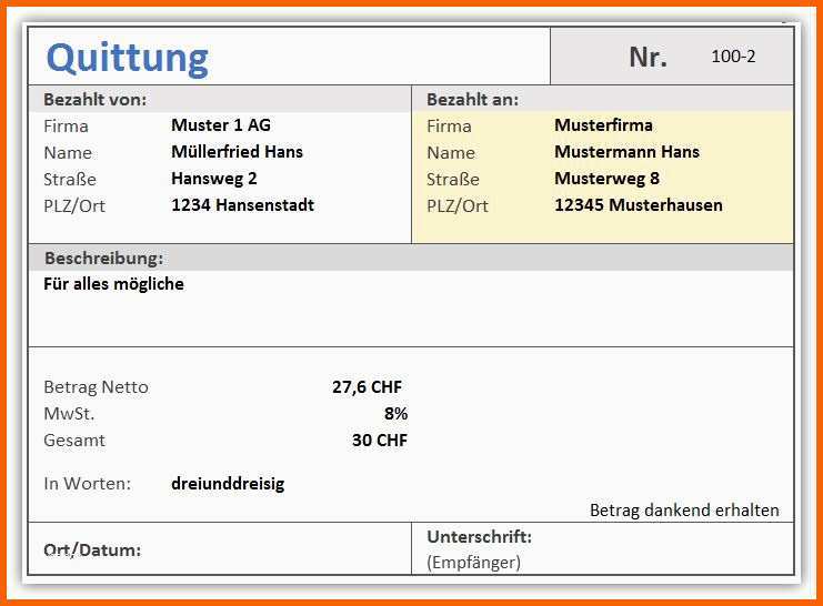 Ideal Quittung – Quittungsverwaltung Als Excel Vorlage