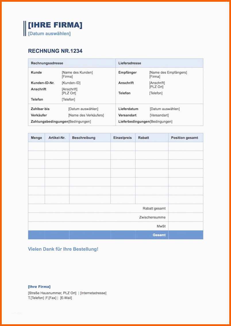 Ideal Rechnungsvorlage Word & Excel Schweiz Kostenlos