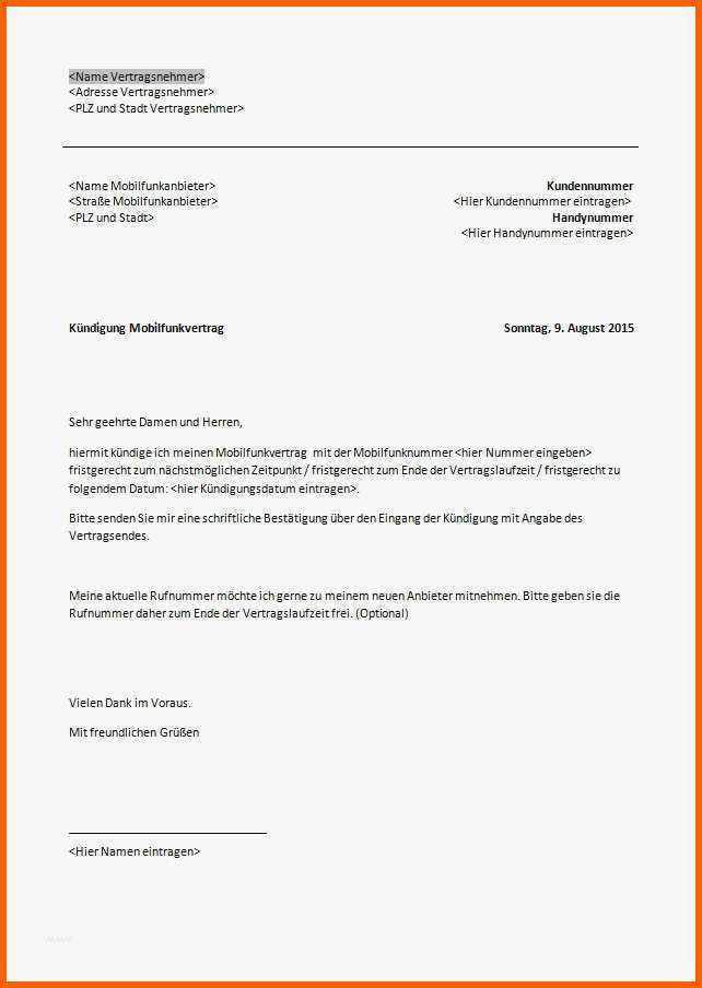 Ideal Telekom Handyvertrag Kündigen Vorlage Best Kündigung