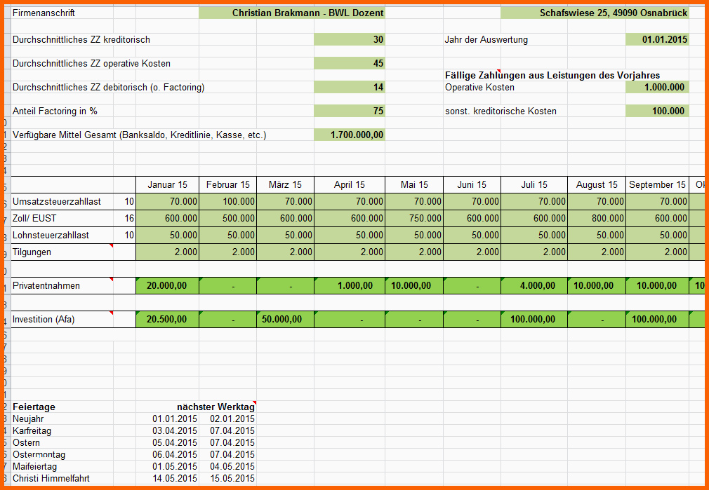 Ideal tool Liquiditätsplanung Excel Vorlagen Shop