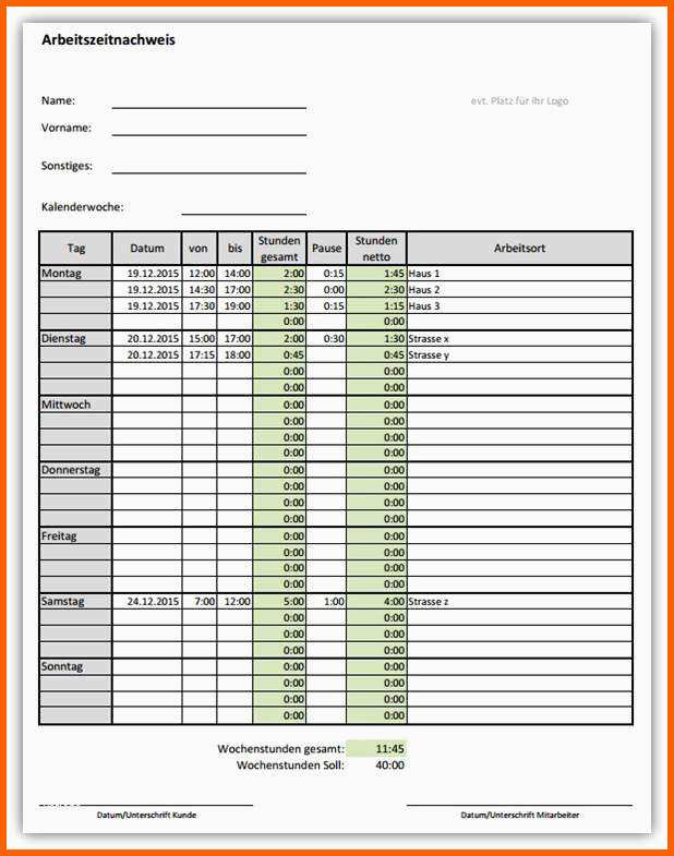 Ideal Vorlage Zur Dokumentation Der Täglichen Arbeitszeit Excel