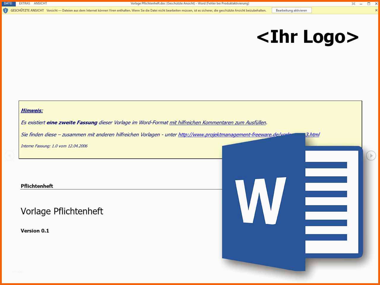 Ideal Word Vorlage Pflichtenheft Projektmanagement Freeware
