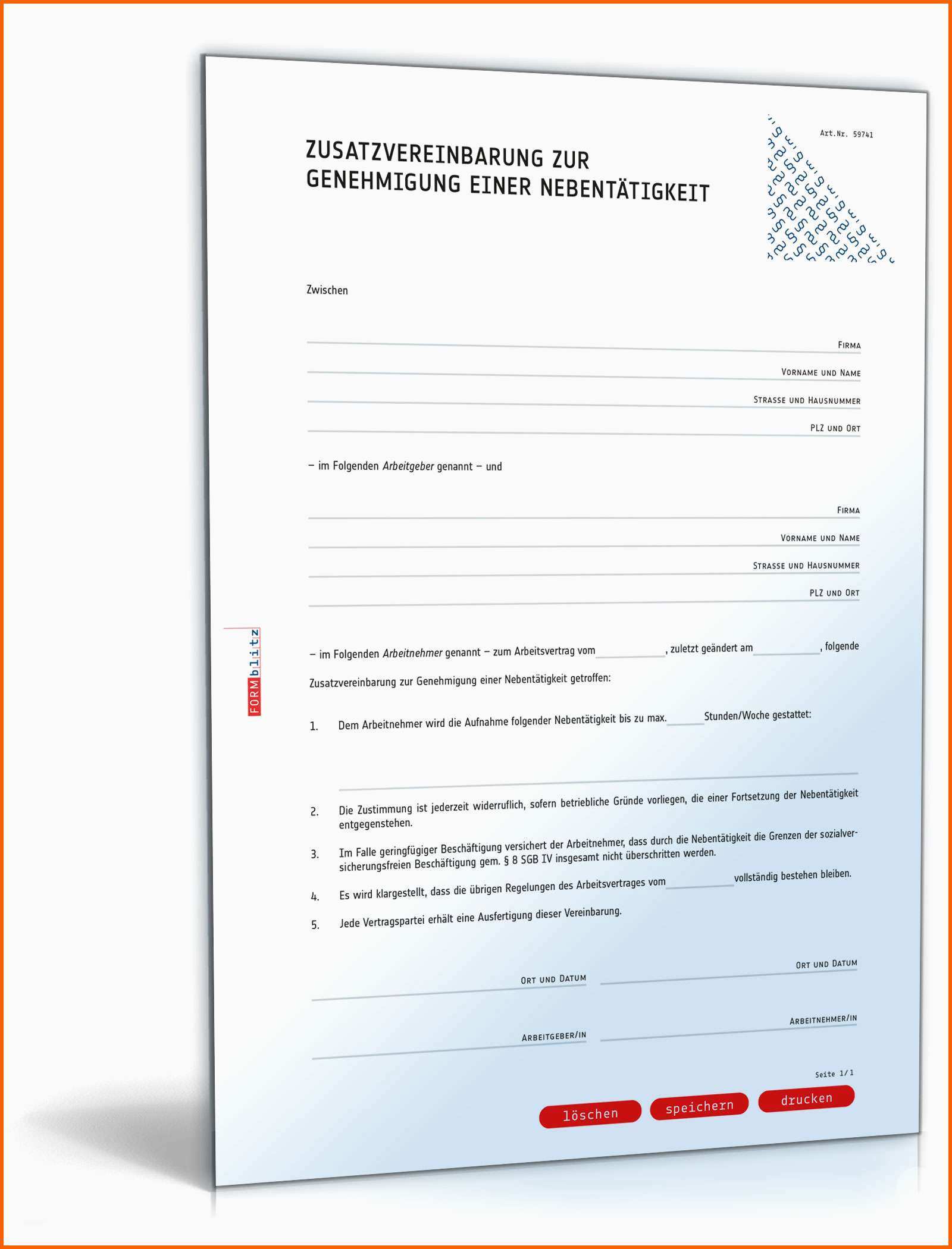 Ideal Zusatzvereinbarung Genehmigung Nebentätigkeit Muster
