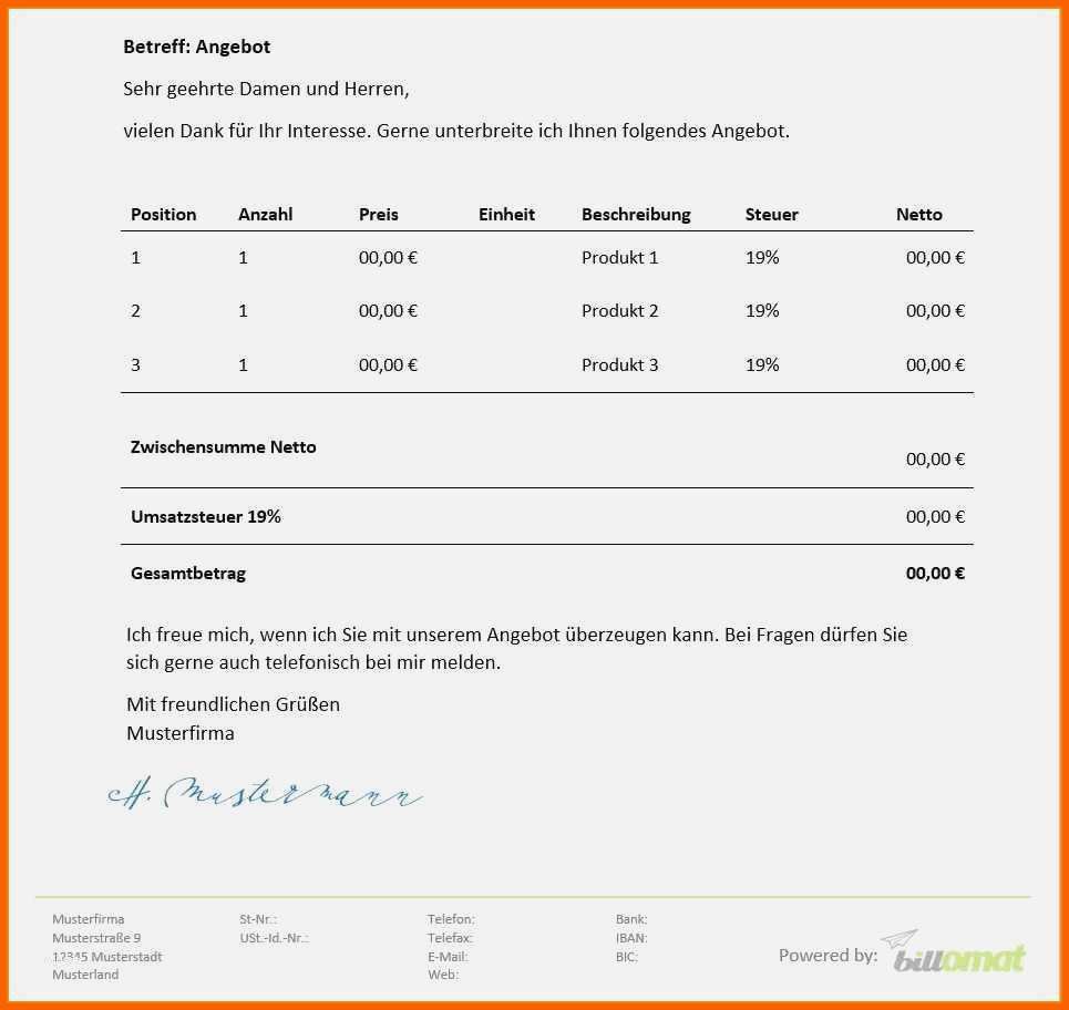 Kreativ 12 Angebotsschreiben Vorlage Word