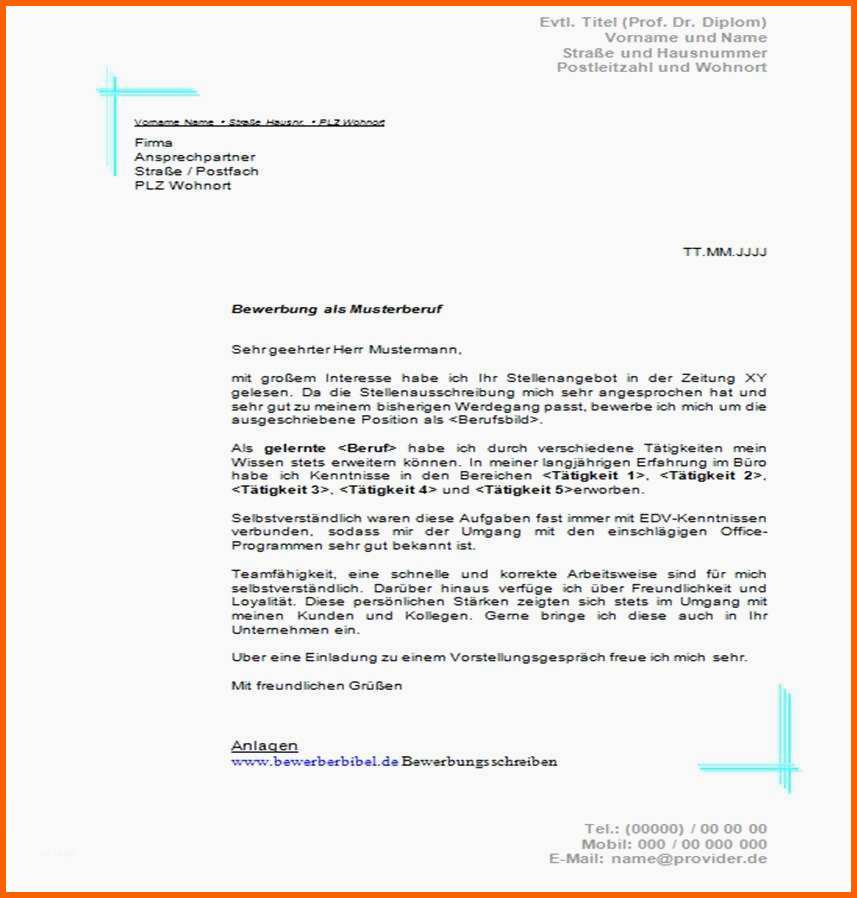 Kreativ 12 Vorlage Für Bewerbung
