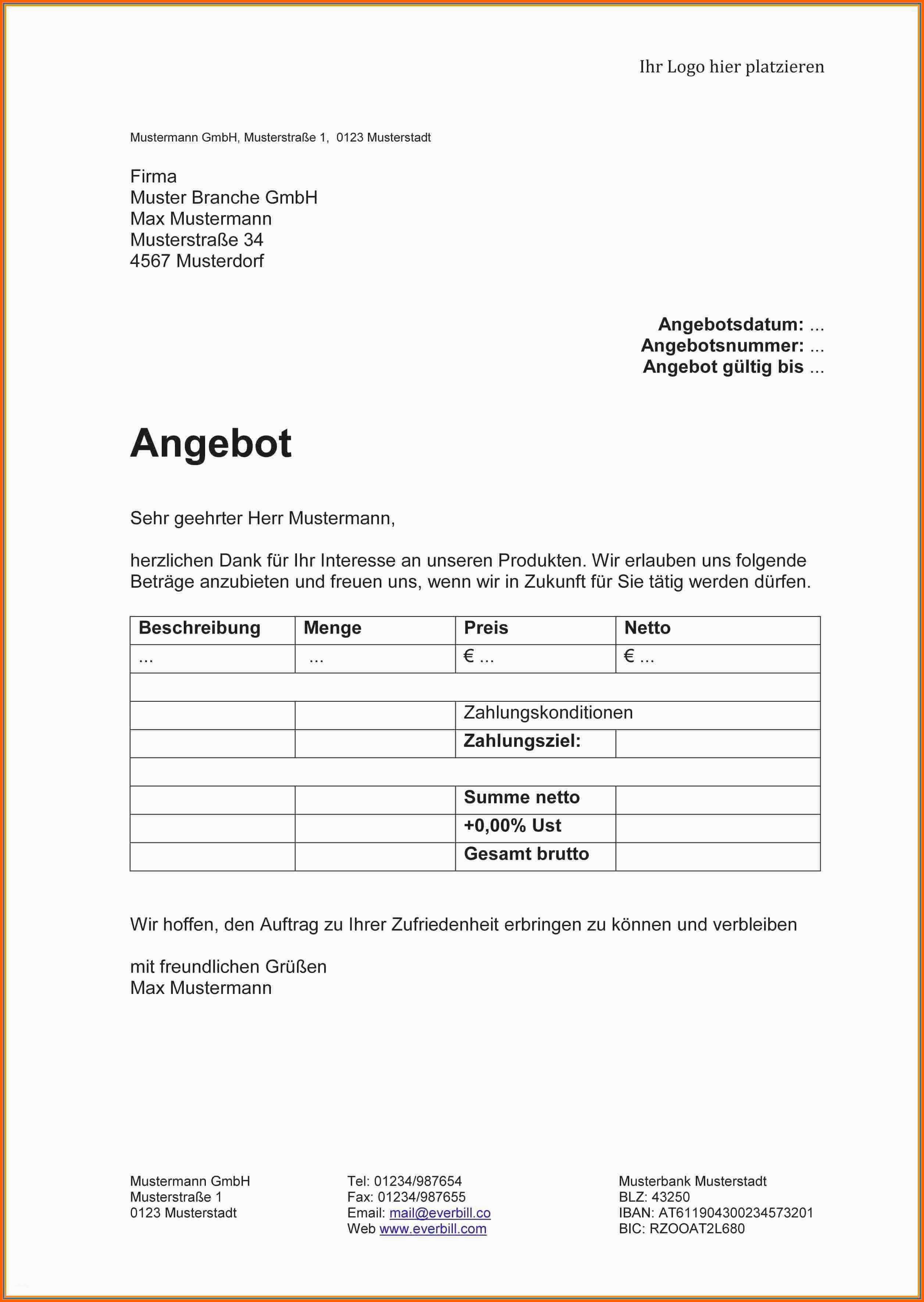 Kreativ 15 Musterangebot Briefe Zur Beschäftigung