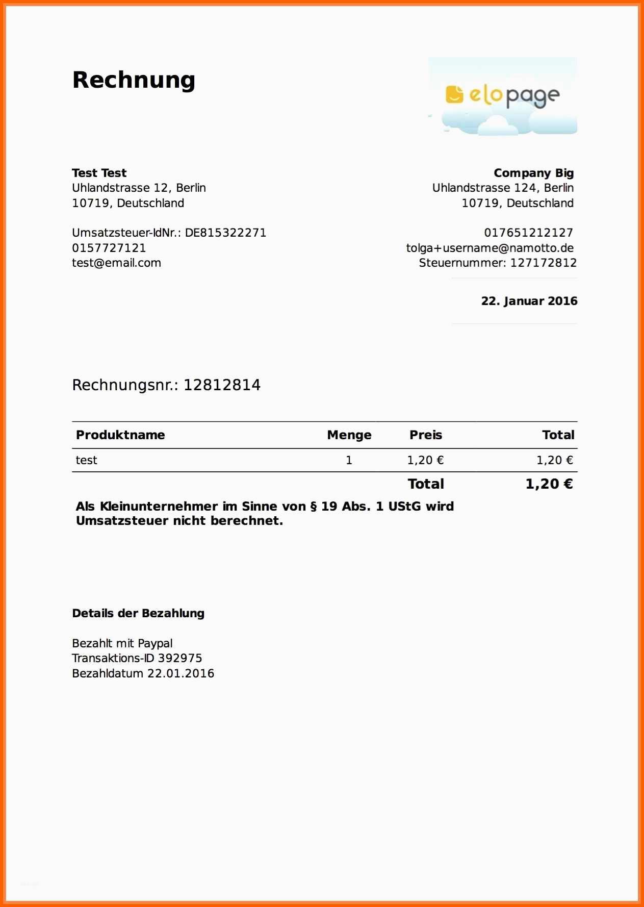 Kreativ 15 Vorlage Rechnung Kleinunternehmer