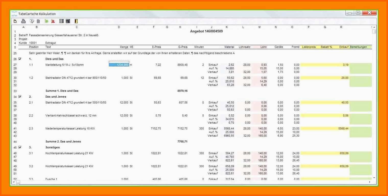 Kreativ 8 Kalkulation Excel Vorlage Kostenlos