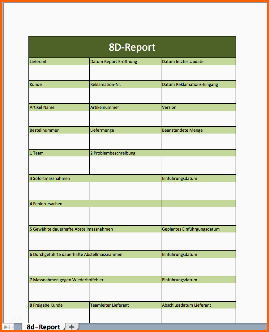 Kreativ 8d Report Als Excelvorlage