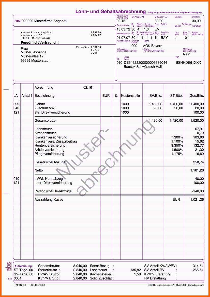 Kreativ Abslohn Musterausdrucke