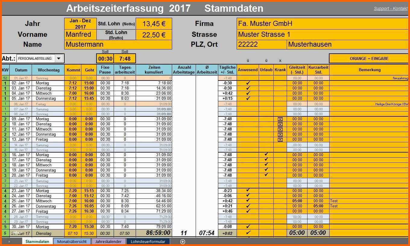 Kreativ Arbeitszeiterfassung Excel