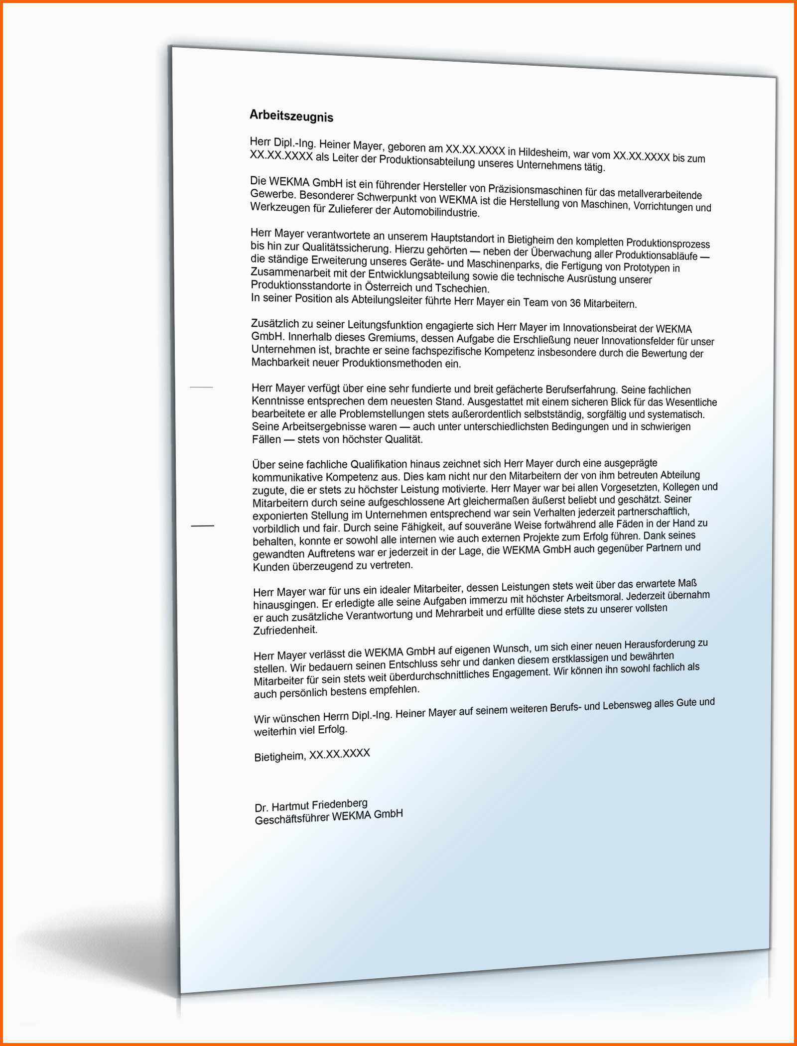 Kreativ Arbeitszeugnis "sehr Gut" Führungskraft Leitender