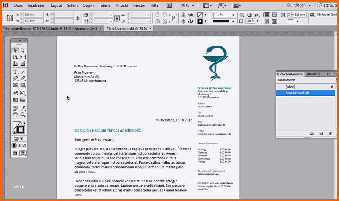 Kreativ Briefpapier Vorlage Indesign