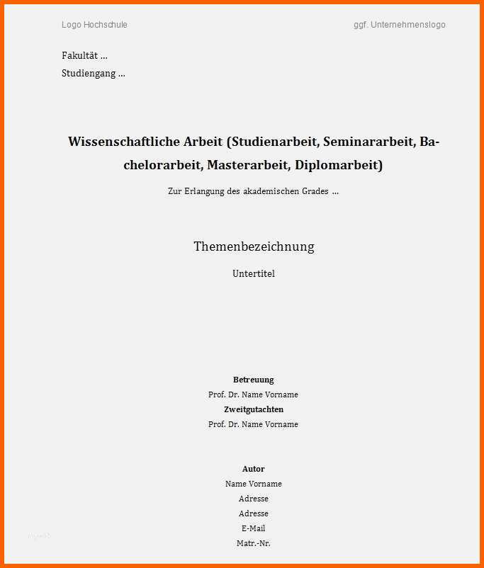 Kreativ Deckblatt Hausarbeit Vorlage Luxus Vorlage Für