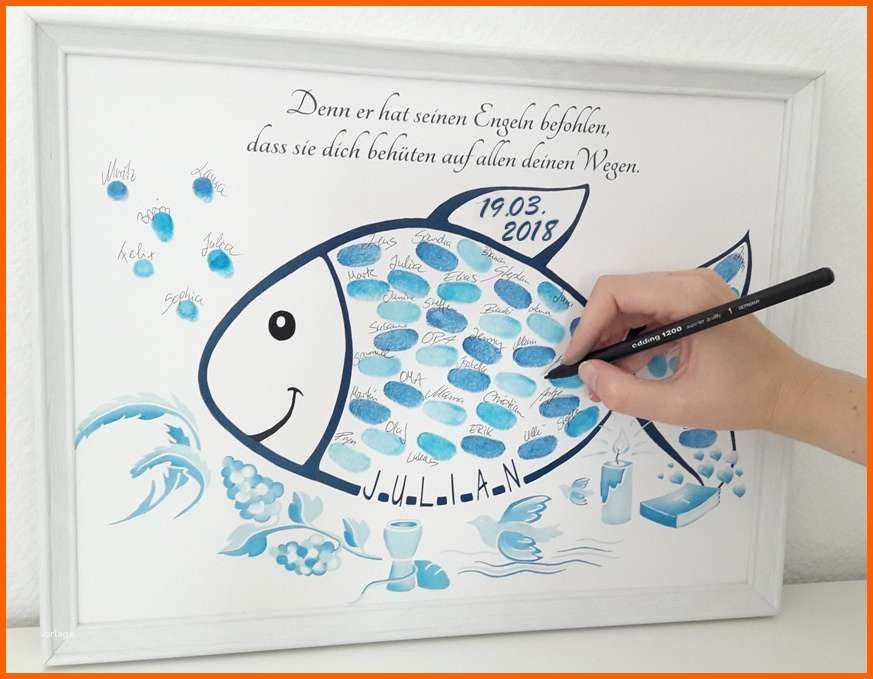 Kreativ Der Fingerabdruck Fisch Zur Taufe ist Eine