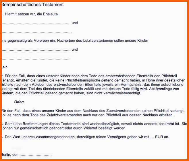 Kreativ Die Fabelhaften Berliner Testament Vorlage Kostenlos Pdf