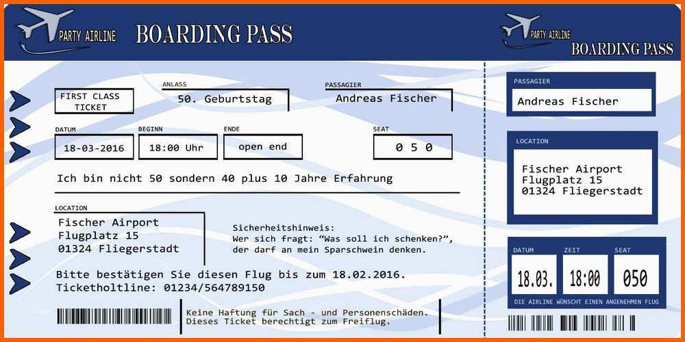 Kreativ Einladungskarten Flugticket Blau Geburtstag 18 20 30 40