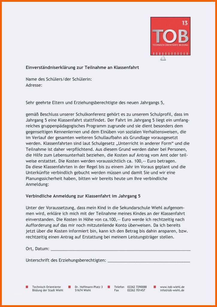 Kreativ Einwilligungserklärung Der Eltern Muster