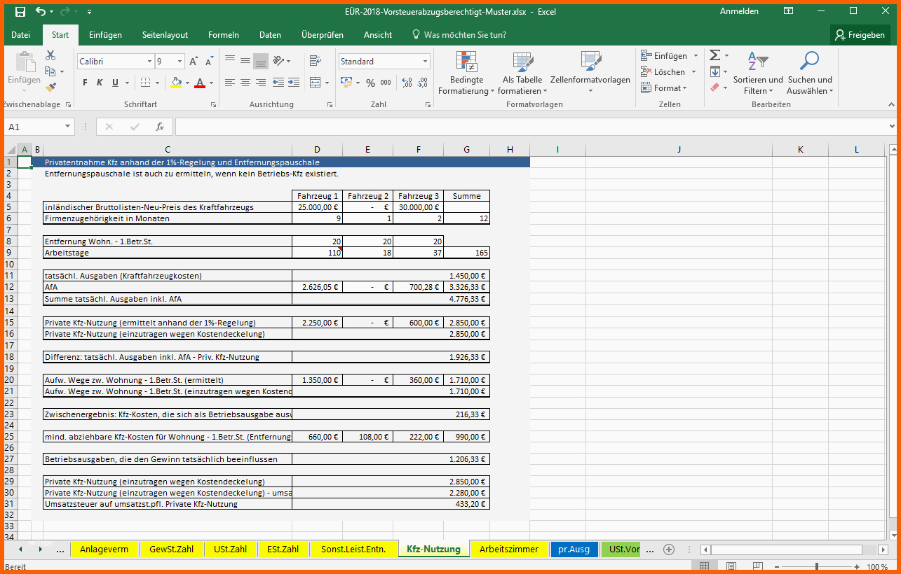 Kreativ Excel Vorlage Einnahmenüberschussrechnung EÜr Pierre