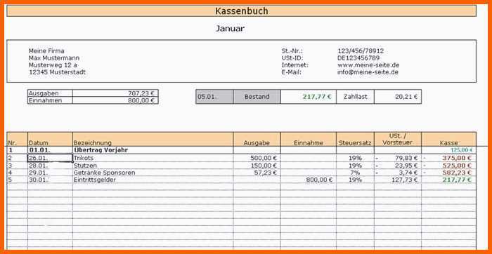 Kreativ Frisches Kassenbuch Vorlage Word