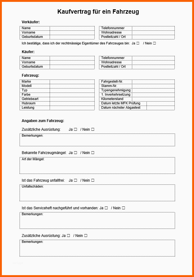 Kreativ Kaufvertrag Auto Vorlage Word Schweiz