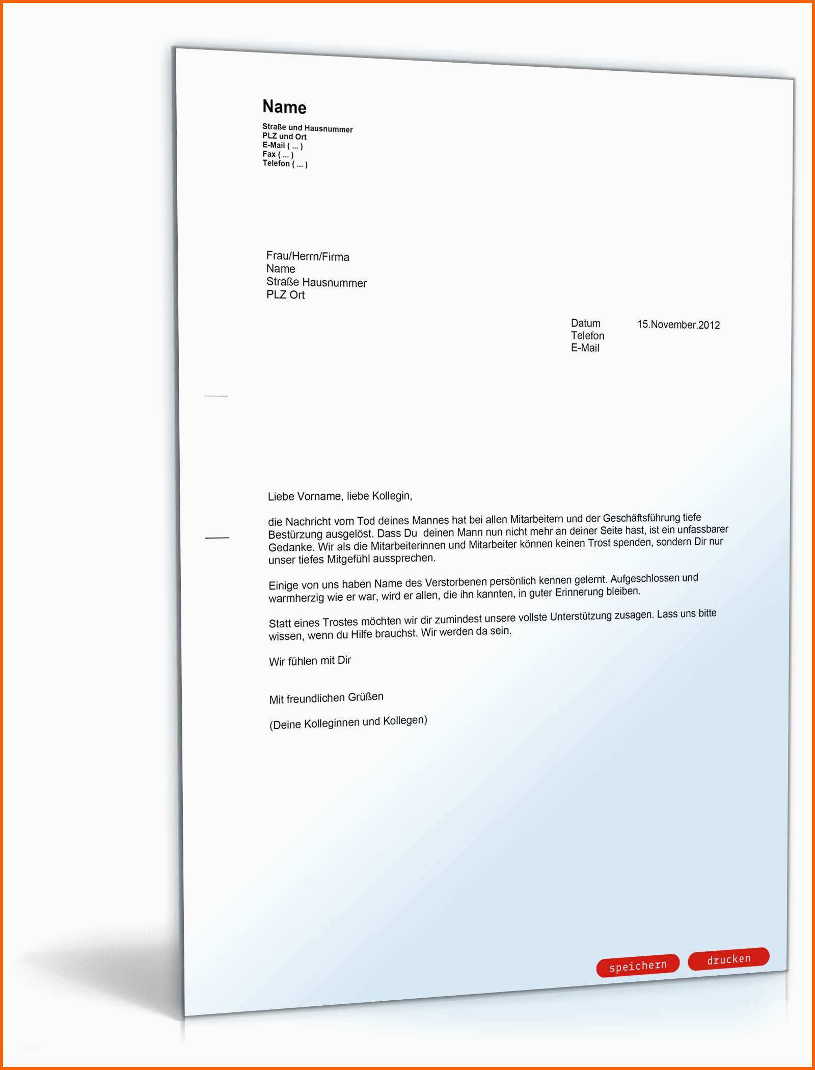 Kreativ Kondolenzschreiben Muster Vorlage Zum Download