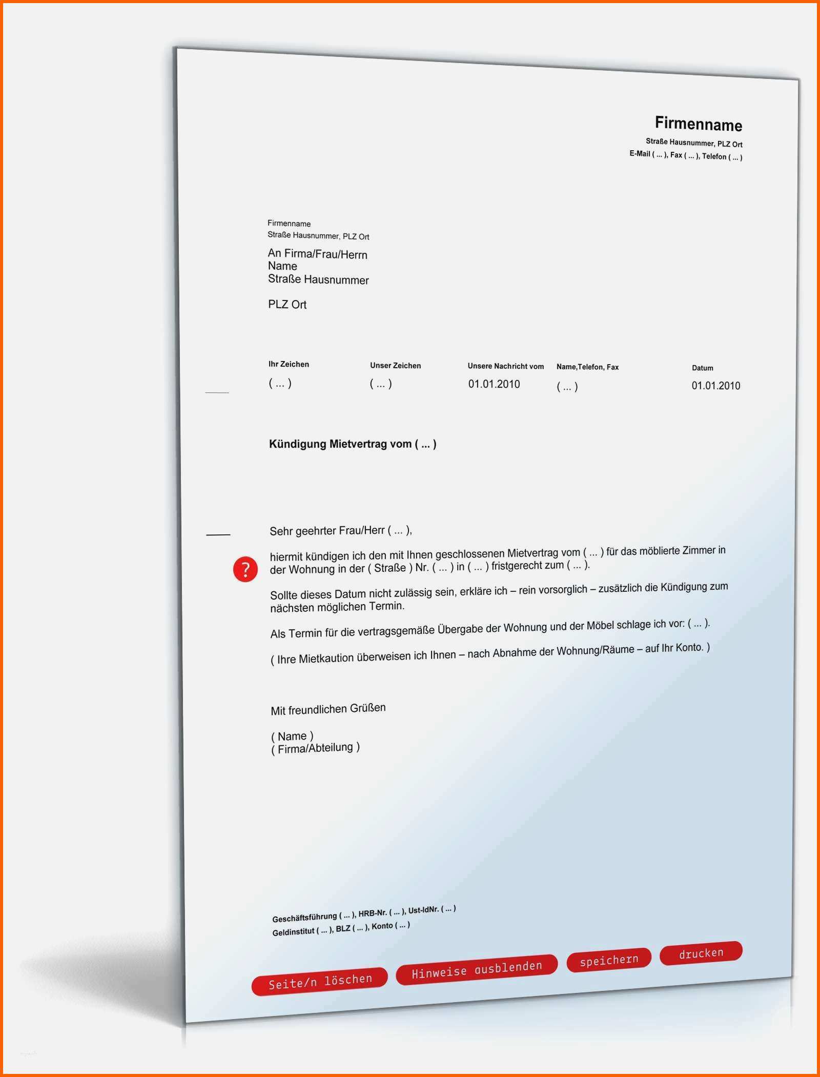 Kreativ Kündigung Wg Zimmer Vorlage Erstaunlich Kündigung