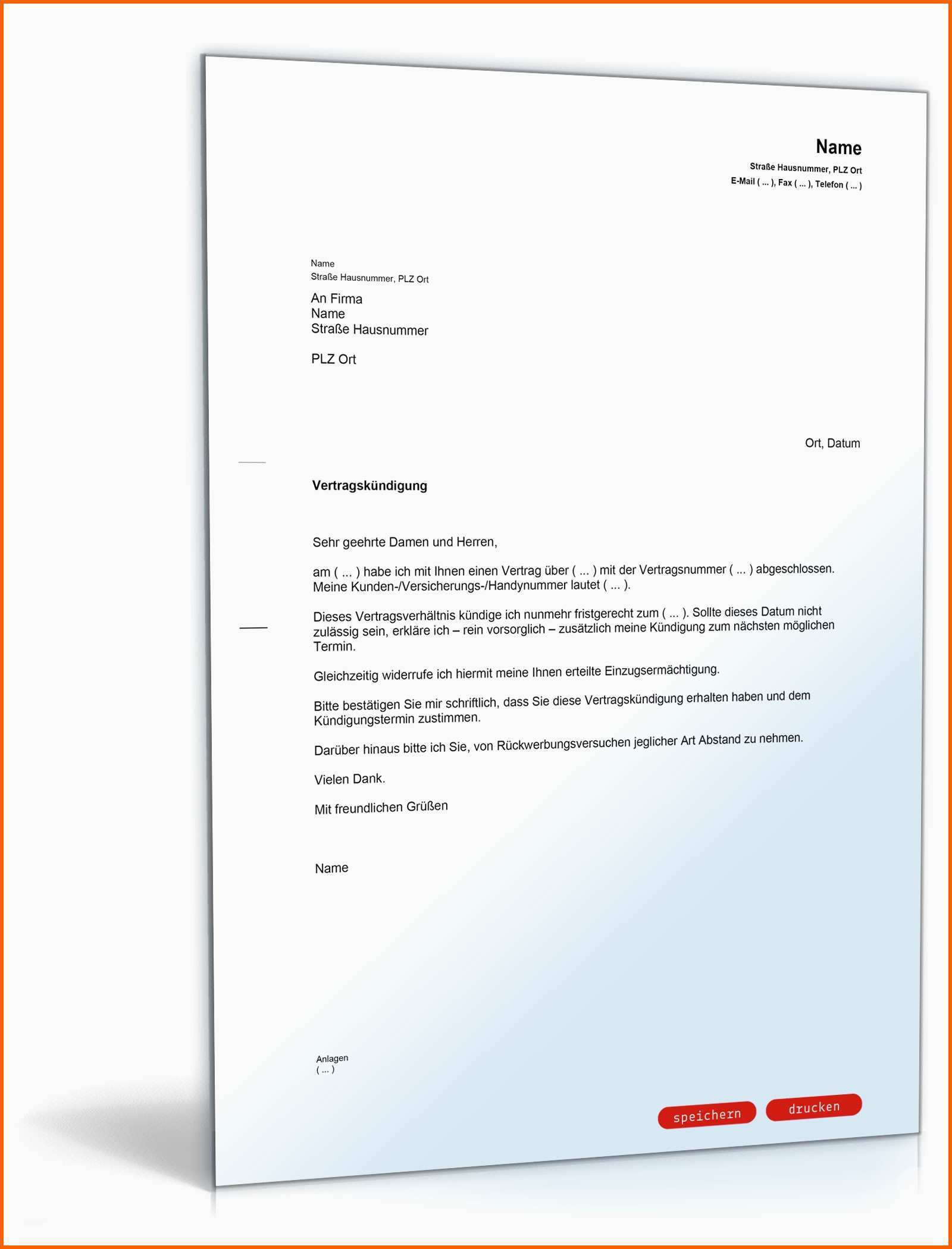 Kreativ ordentliche Kündigung Vertrag Muster Vorlage Zum Download