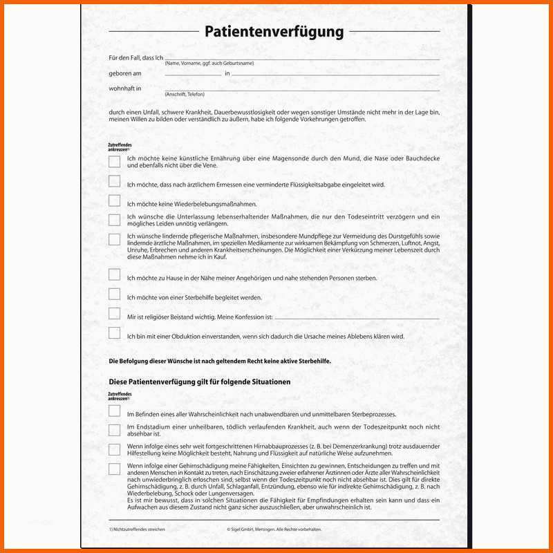 Kreativ Patientenverfügung Vordruck