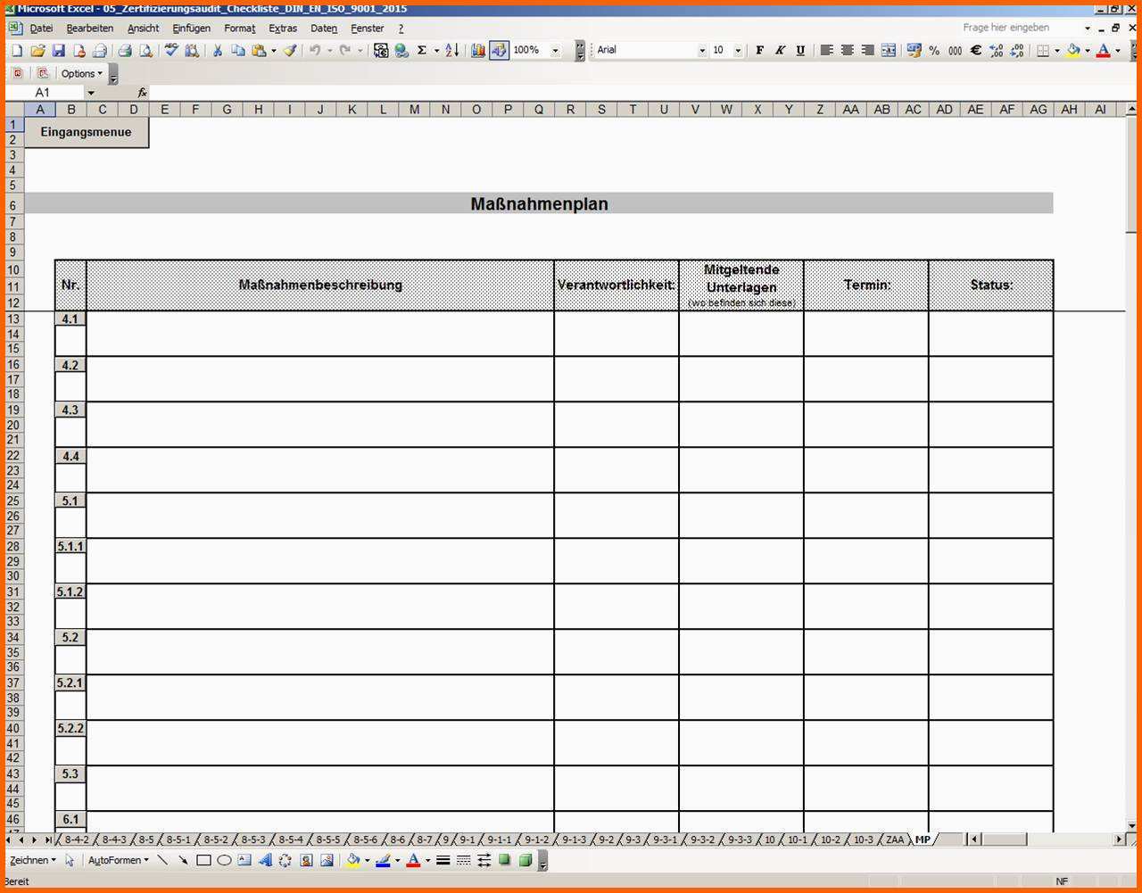 Kreativ Qualitätsmanagement iso 9001 2015 Excel Auditcheckliste