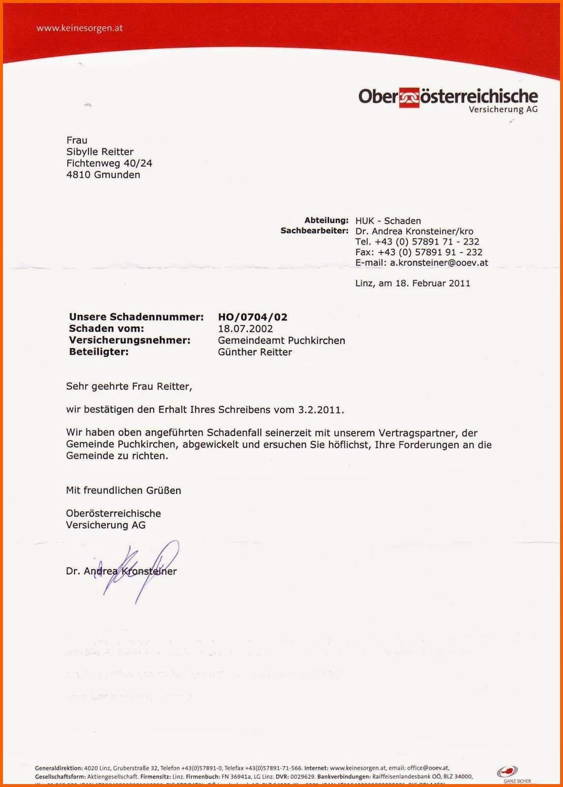 Kreativ Schreiben Versicherung Schadensregulierung Vorlage